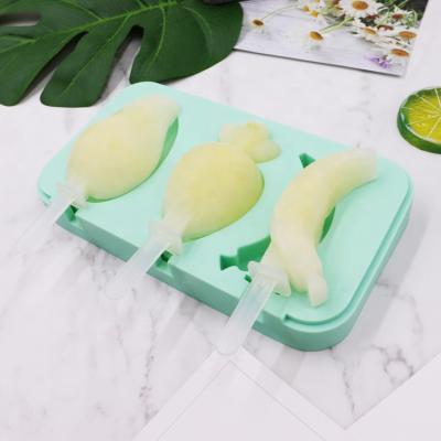 China DIY 4 Cavities Viable Handmade Logo Printing Silicone Popsicle Mold Custom Silicone Ice Cream Mold for sale