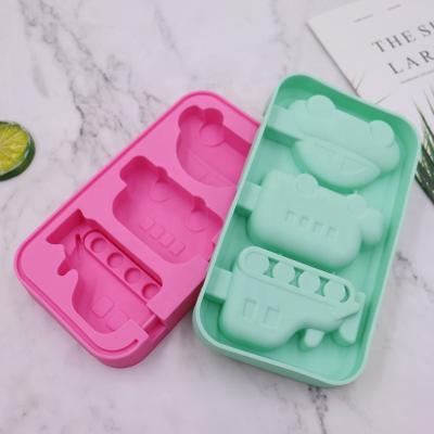 China Viable Vehicles Design Silicone Ice Cream Mold Multi Shape Ice Cream Maker Tools With Cover And Sticks for sale