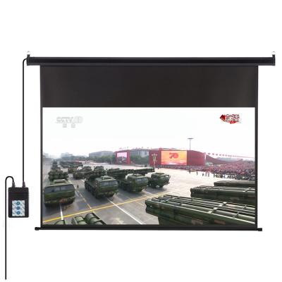 China 120 Inch 16:9 Electric Motorized Screen Projector Drop Down White Fiberglass Remote Projection Screen for sale