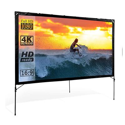 China Convenient and portable portable outdoor video projector screen with stand 77 inch PVC fabric for tent home style TV movie theater quick fold for sale