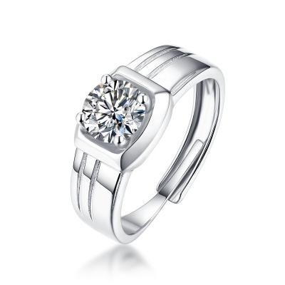 China CLASSIC Hot Stone Trendy Jewelry 1 ct 925 Sterling Silver VVS Mens Moissanite Ring for sale