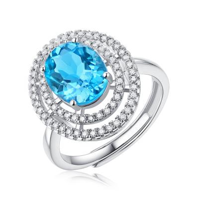 China CLASSIC Hot Stone Jewelry Ladies 925 Sterling Silver Natural Blue Topaz Ring Women Jewelry for sale