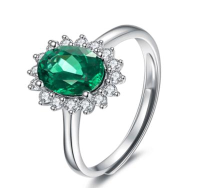 China Synthetic CLASSICS Emerald Green Wedding Engagement Ring Adjustable Stone Jewelry 925 Fine Silver Hot for sale