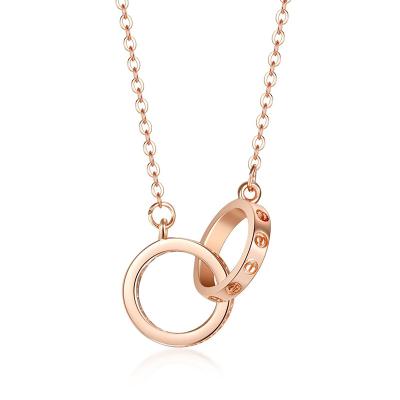 China CLASSIC Genuine CZ Chain 925 Sterling Jewelry Tasty Rose Gold Double Ring Necklace Silver Pendant for sale