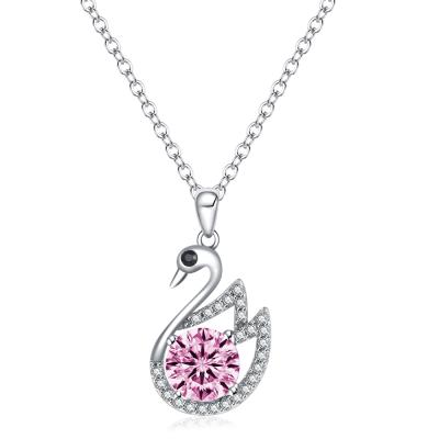 China Women's Sterling Silver Pink Pendant Swan CLASSIC Hot Stone Necklace for sale