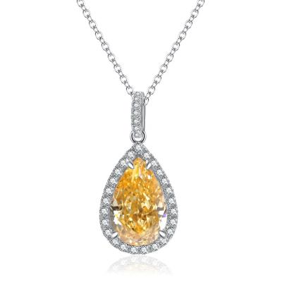 China Hot CLASSIC High End Teardrop Sterling Silver Pear Cut Stone Cubic Zirconia 925 Stone Pendant Necklace for sale