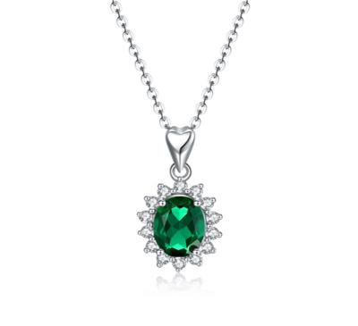 China Hot Stone CLASSIC Emerald Jewelry Sterling Silver 925 Emerald Green Stone Necklace for sale