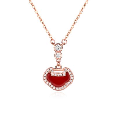 China CLASSIC Factory Chain S925 Sterling Silver For Woman Colored Red Agate Safety Rose Gold Gemstones Necklace Set for sale