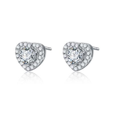 China Fine Hot Stone Color CLASSIC Moissanite Heart Shaped Diamond Stud Earrings Sterling Silver 1ct VVS D Jewelry 925 for sale