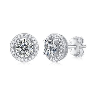 China Jewelry CLASSIC hot stone earrings 925 Sterling Silver 1ct VVS D color Moissanite halo studs for sale