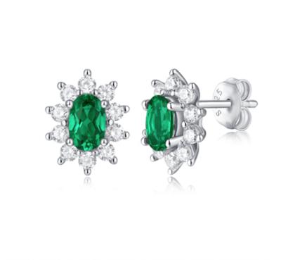 China CLASSIC Hot Stone Stud Earrings 925 Sterling Silver Synthetic Emerald Green Stud Earrings Jewelry for sale