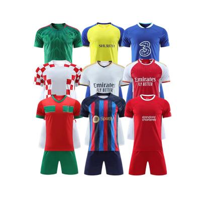 China Thailand sets quality new season design logo soccer uniform Customize display stitched men's football club wear for sale