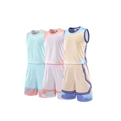 China Reversible Basketball Team Design Color Mesh Sublimation Basketball Tank Top Set Breathable Practice Two Piece Set for sale