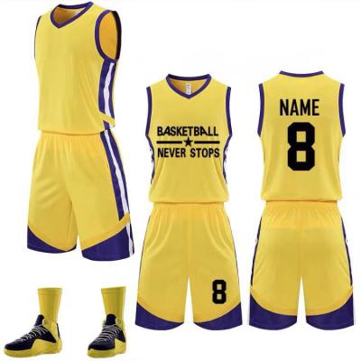 China 2023 New Breathable 100% Polyter Basketball Tank Tops For Man Reversible Embroidery Basketball Full Uniforms for sale