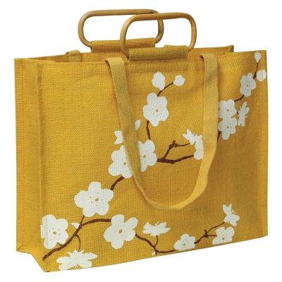 China Handle Jute Bag Customized Printing Tote Bag With Bamboo In Artistic Design for sale