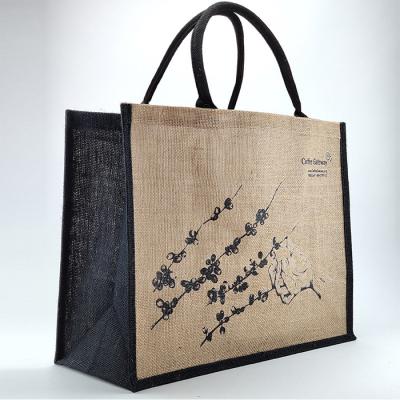 China Customized Design Eco-friendly Printing Colors Handle Beach Tote Bag Hand Bags Linen Burlap Jute Bag For Shopping for sale