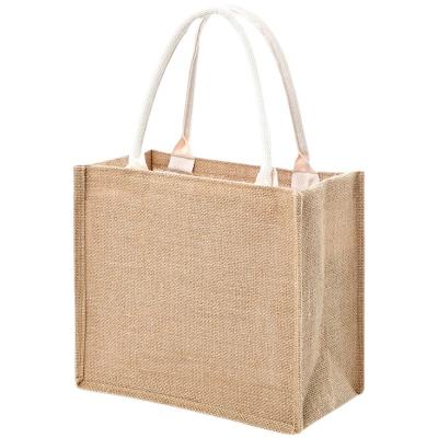 China Jute Burlap Sack Good Quality Handle Eco Waterproof Portable Shopping Jute Tote High Quality for sale