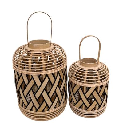 China Home Decoration Classical handmade bamboo woven lantern with glass  natural color new design for home/outdoor  decoration for sale