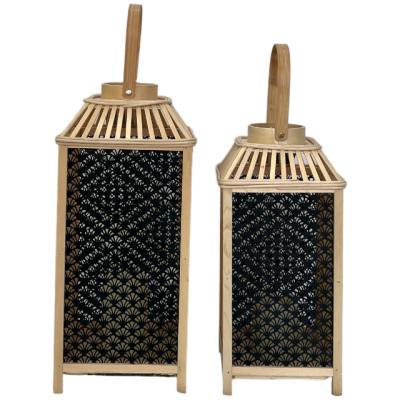 China Home Decoration Classical Handmade Bamboo Woven Lamps for Home Decoration bamboo lantern metal frame two sides with LED candle for sale