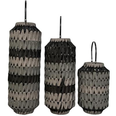 China Home Decoration Wholesale Decorative home rattan lantern metal frame with glass waterproof garden lights for indoor/ourdoor with new design for sale