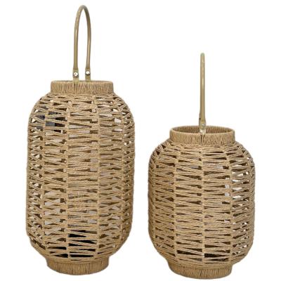 China Home Decoration Natural new design handmade paper rope lantern metal frame with battery bulb hign quality for home decor or Christmas for sale