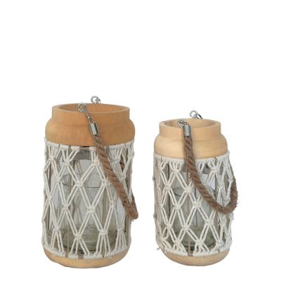 China Home Decoration Small Size Cotton Wooden Decorative Lanterns With Jute Rope Handle for sale