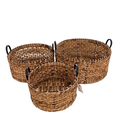 China Sustainable Handmade Round Shape Water Hyacinth Woven Wicker Basket for sale