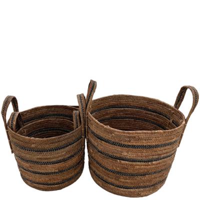 China Sustainable Handmade natural new design  round banana leaf craft basket for Storage with Carrying Handle Decor for sale