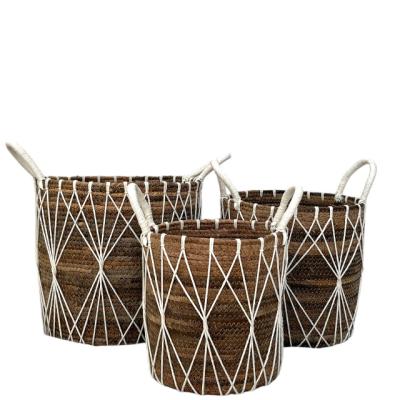 China Sustainable Craft basket Handmade natural new design  round for Storage with Carrying Handle for home decor for sale