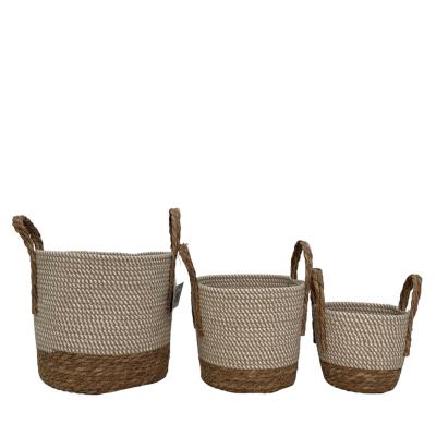 China Sustainable Full Set Cotton Rope Seagrass Woven Wicker Baskets For Home Storage for sale