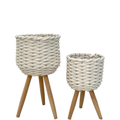 China CLASSIC 3PCS  Handmade cotton rope flower planter with plastic film lining with Strap leg for indoor/outdoor home for sale