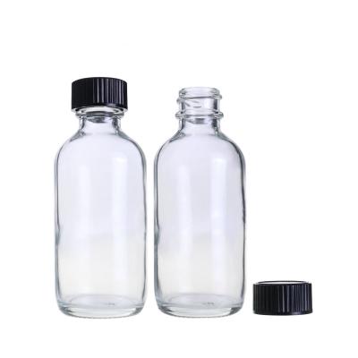 China Cosmestic Clear Boston Glass Bottle Screw Cap Essential Oil Glass Boston Bottle for sale