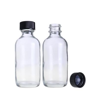 China Cosmetic Clear Boston Glass Bottle Screw Lid 4oz 120ml Essential Oil Boston Bottle for sale