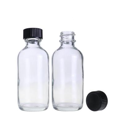 China Cosmetic Clear Boston Glass Bottle 15ml 30ml 60ml 120ml Screw Lid 4oz 120ml Essential Oil Boston Bottle for sale