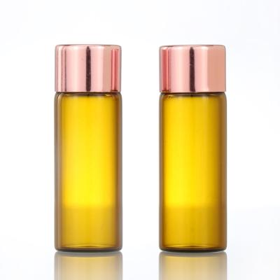 China Amber Glass Cosmetic Screw Bottle Essential Oil Bottle Vials With Rose Gold Cap1ml 2ml 3ml 5ml Sample Bottle for sale