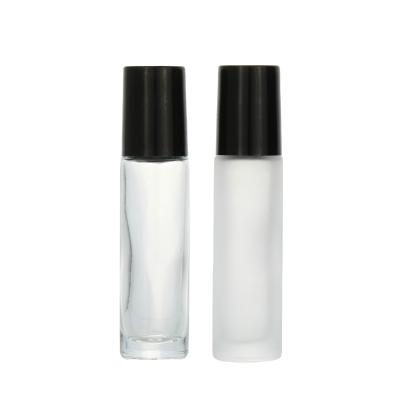 China Cosmetic 10ml clear frosted glass roll on bottle with metal rollerball roll on perfume essence bottle for sale