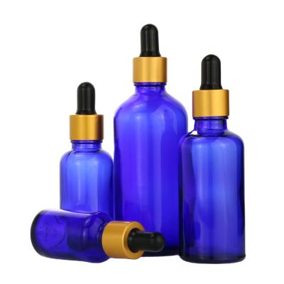 China Personal Care Essential Oil Bottle Cobalt Blue Glass Bottle Empty 30ml Dropper Bottle With Dropper And Black Cap for sale