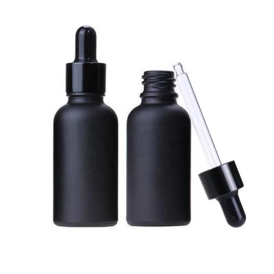 China Personal Care Essential Oil Package 1OZ 30ml Matte Frosted Black Glass Dropper Bottle Essential Oil Bottles for sale