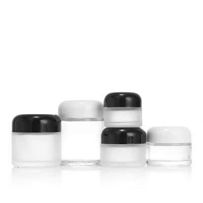 China Cosmetic Hot selling 50g frosted glass cosmetic bottle 30g Empty Glass Cosmetic Jar with dome cover for sale