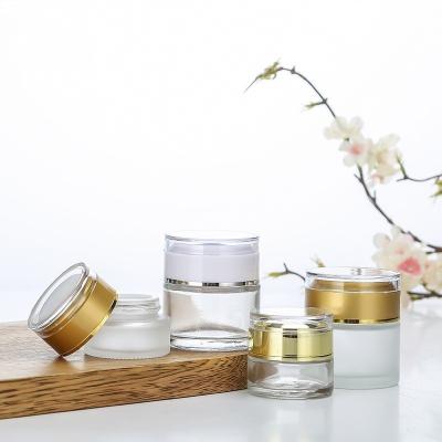 China Cosmetic Hot sale 20g 30g 50g frosted glass cosmetic bottle Empty Glass Cosmetic Jar with Acrylic cover for sale