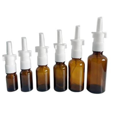 China Liquid Medicine wholesale 20ml Amber Glass Liquid Medicine bottle Oral Spray Bottles Nasal Sprayer with Clip for sale