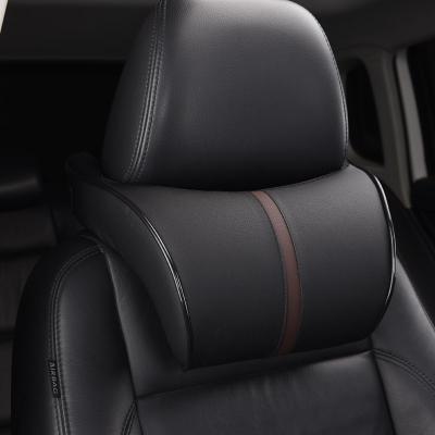 China Brief & Single Color Adjustable Car Headrest Pillow PU Leather Auto Seat Neck Support Cushion Memory Foam for sale