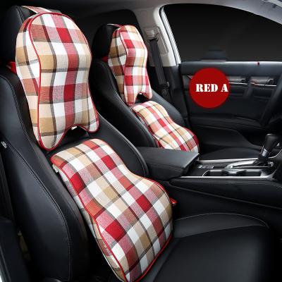 China Breathable Canvas Car Neck Pillow Set Memory Foam Auto Headrest Waist Support Cushion Universal Seats Back Covers Pillows for sale