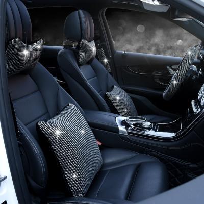 China Luxury Bling Crystal Car Interior Decoration Accessories for Girls and Women Headrest Rests Clutch Set Gear Handbrake Covers CNP15320 for sale