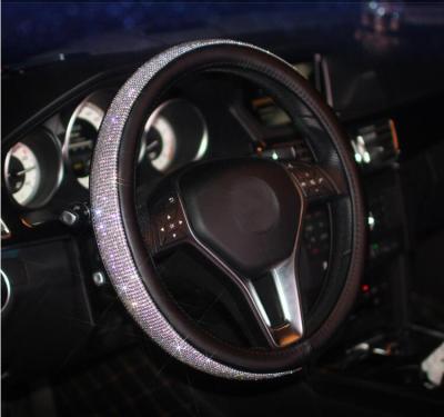 China Luxury Anti Slip Rhinestone Steering Wheel Cover For Girly And Women Car Auto Interior Accessories for sale