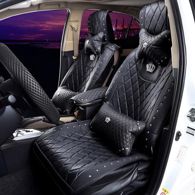 China Crown Leather Car Seat Covers Wear Resistant Front Back Rear Seats Protector Seats Universal Size Neck Rests Accessories for sale