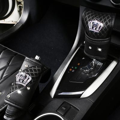 China Summer Mesh Car Gear Shift Knob Crown Cover Crown PU Leather Bling Handbrake Seat Belt Covers Set Crystal Crown Accessories for sale