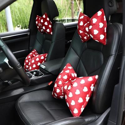 China Business Bowknot Girls Auto Car Headrest Cushion Pillow Seat Neck Support Cotton Waist Support In Car for sale