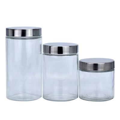 China Wholesale Minimalist 800ml 1700ml Straight Sided Empty Glass Storage Jar Glass Jar With Metal Lid For Food for sale