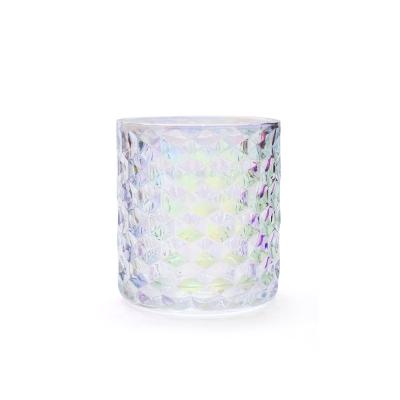 China Home Wholesale Luxury Round Glass Jars Decoration Glass Candle Cups Iridescent Candle Container for sale